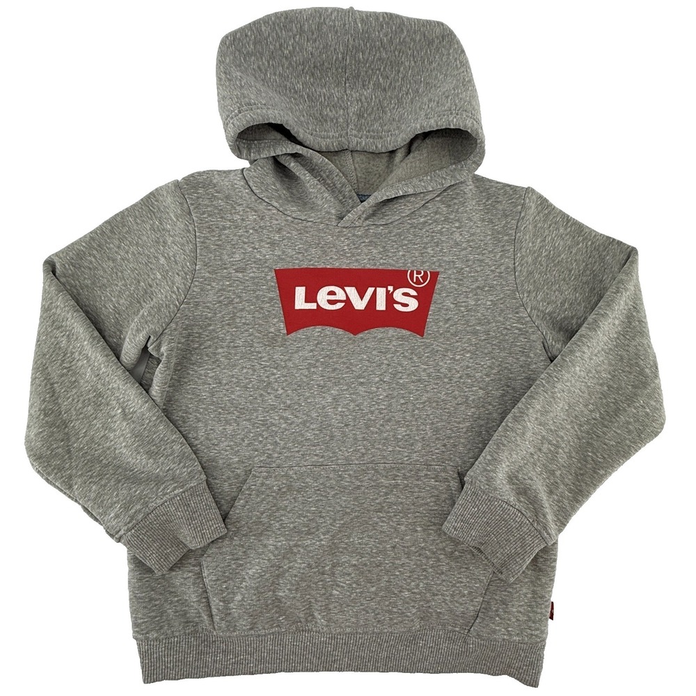 Levis Hoodie Youth Small 6/7 Gray Red Logo Pullover Sweatshirt Kids